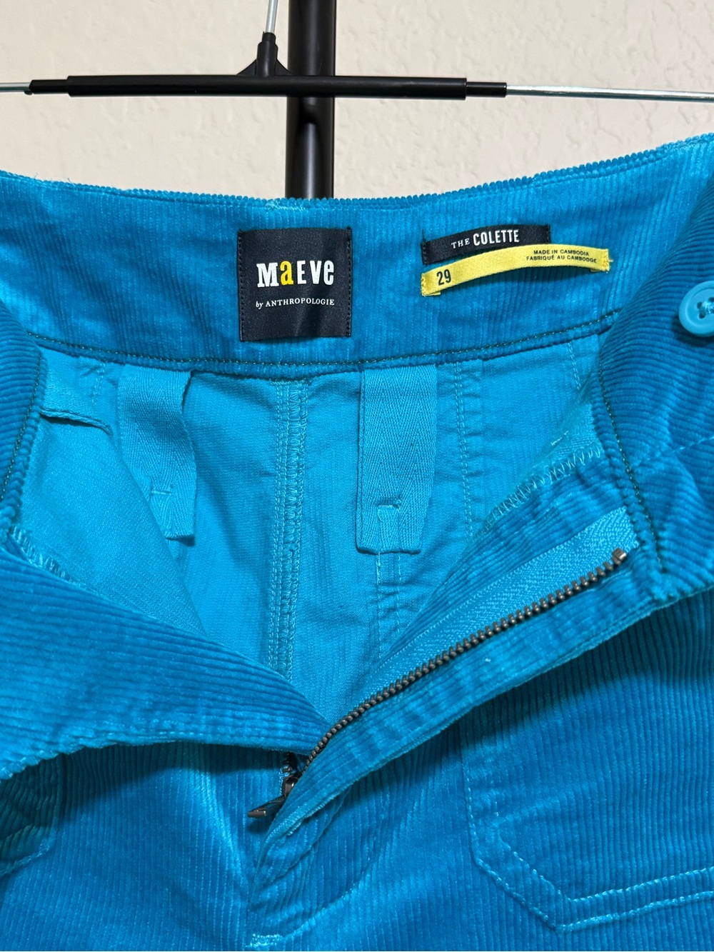SALE Anthropologie Maeve Colette Cropped Wide Leg Corduroy Pants Turquoise 29 - Picture 3 of 10